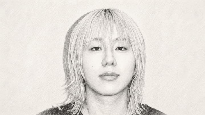 밝은 머리의 젊은 남성이 정면을 바라보는 얼굴