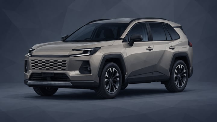 검은 지붕과 은회색 차체를 갖춘 RAV4의 앞쪽과 측면